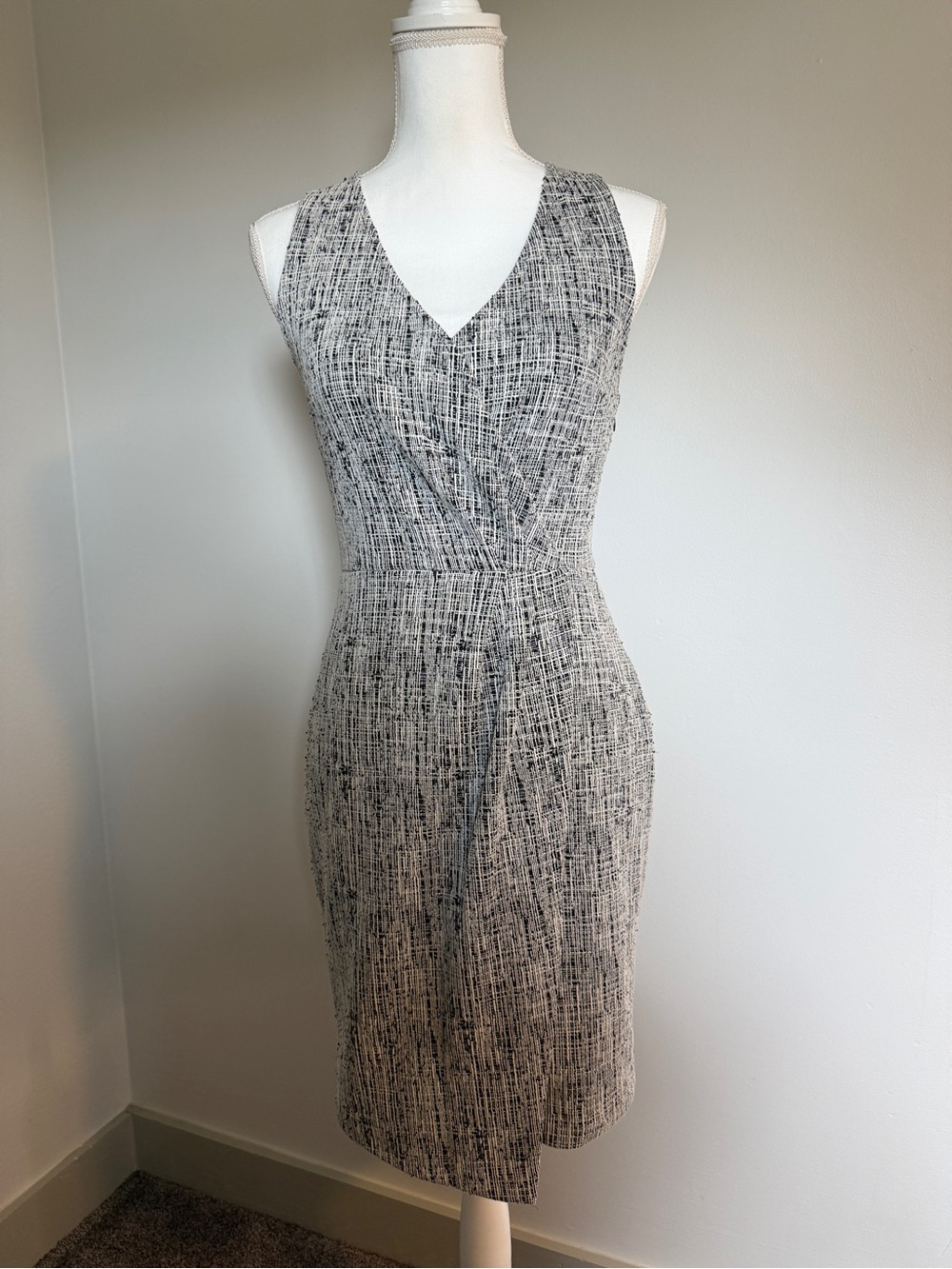 Express Tweed Surplice Front Faux Wrap Sheath Dress Small PETITE Gray Black